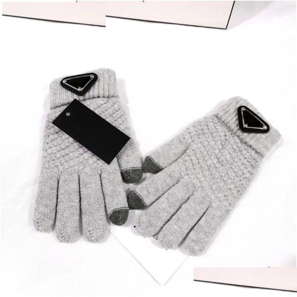 Cinq doigts gants marque gants tricotés de luxe designer femmes solide jacquard doigts chauds hiver gant 4 couleurs en gros 60g goutte de dh8nl