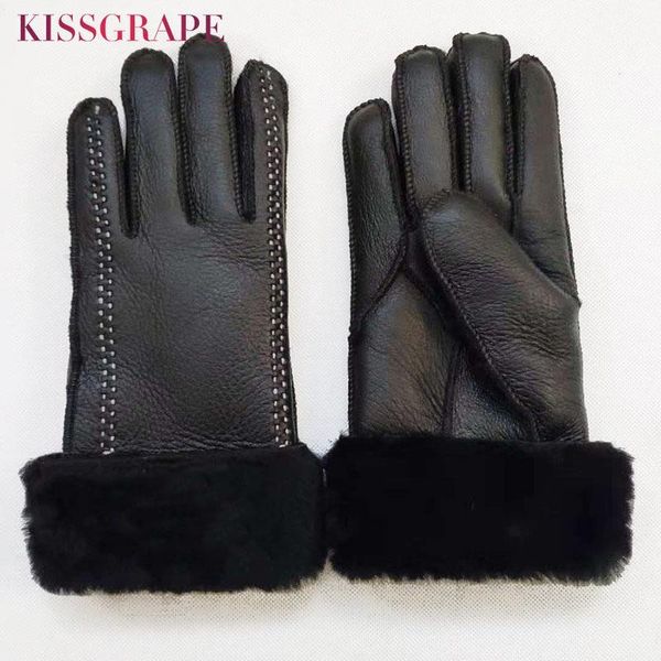 Cinq doigts gants marque femmes Super chaud fourrure 2023 hiver femmes en cuir véritable femme en plein air cyclisme mitaines Guantes1