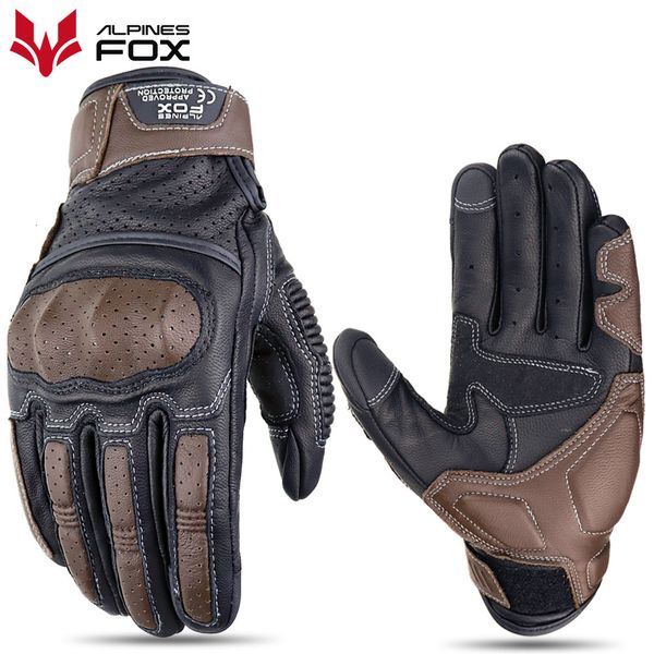 Guantes de cinco dedos Guantes de motocicleta de cuero vintage marrón Hombres Certificación CE Montar en motocicleta Pantalla táctil Motocross Moto Racing Biker Glove XXL 230818