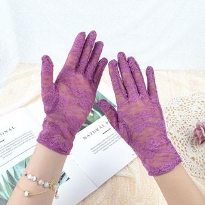 Cinq doigts gants voiture conduite main femmes Sexy été Anti-UV court écran solaire fleurs mince soie dentelle conduite