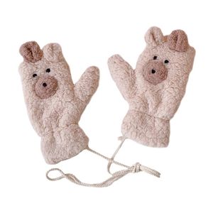 Cinco dedos Guantes Oso de dibujos animados Orejas lindas Cuello colgante Guante Mujeres Niñas Invierno Kawaii Grueso Mitones al aire libre Mantener caliente