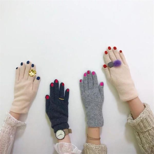 Cinq doigts Gants Chic en vernis à ongles Cachemire créatif Femmes Laine Velvet épais tactile Écran d'hiver Winter Warm Driving193y