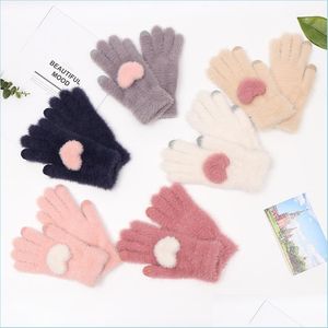Vijf vingers handschoenen kinderhandschoen vaste kleur hart vorm patroon ontwerp kinderen winter buiten houd warm bewijs winderige studenten wanten 6 dhjux