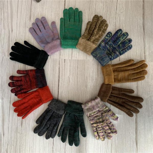 Cinco dedos Guantes Niño Cálido Invierno Punto Dedo Completo Niños Mittens Chica Mujer Sólido Niños Lana Muñeca Calentador