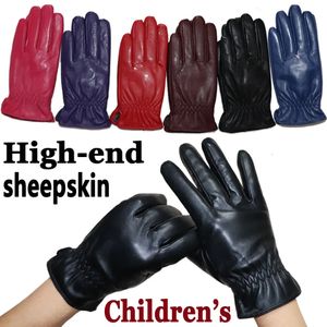 Gants à cinq doigts Gants en cuir pour enfants garçons et filles gants en peau de mouton hiver chaud plus gants en velours épais gants en cuir pour élèves 231115