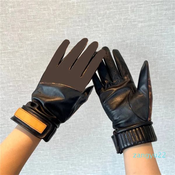 Gants à cinq doigts Gants à motif d'épissage classique Mitaines en cuir unisexe Hommes Femmes Gants d'extérieur Mitaines de conduite avec boîte