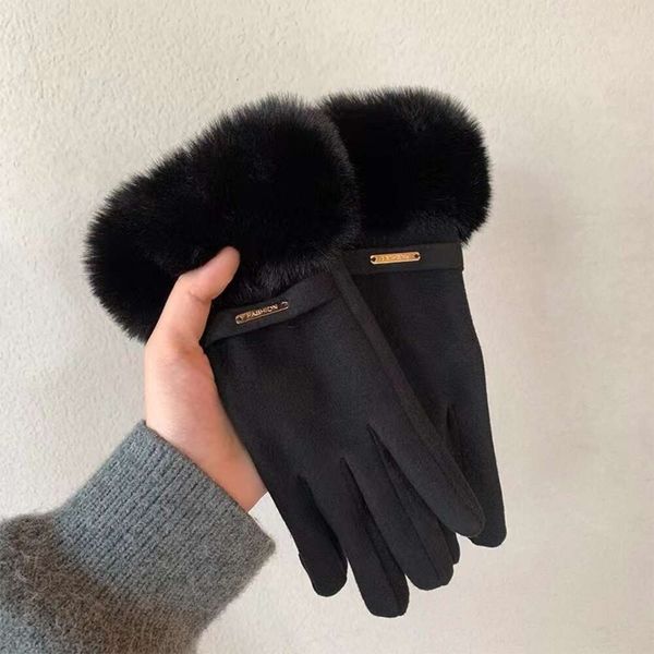 Guantes de cinco dedos Guantes clásicos de cachemira para mujer Diseñador de invierno al aire libre Grueso Suave polar Guantes de cinco dedos Accesorios del paquete