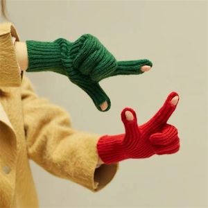 Cinq doigts gants colorés sans doigts pour femmes hommes écran tactile laine tricot poignet coton hiver chaud travail cadeau de noël 221104