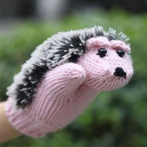 Vijf vingers handschoenen schattig dier hedgehog vol vinger dubbele laag cartoon wollen met fleece dikke warm gebreide wintermeisjes wanten