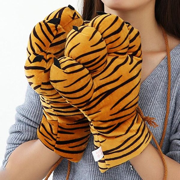 Cinq doigts gants mignon Animal tigre griffe mitaines Couple chaud doux moelleux doigt complet Costume de fête pom-pom girls jouet cadeau d'anniversaire
