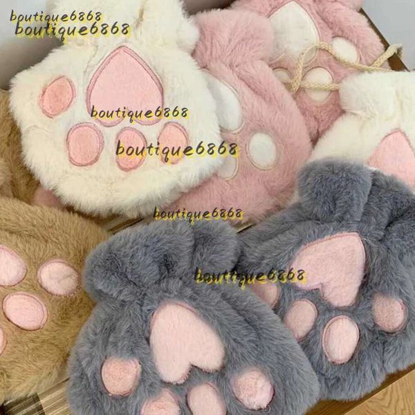 Cinq doigts gants mignon moelleux chat patte griffe gants sans doigts en peluche mitaines panda sans doigts chaud doux demi doigt femmes vêtements d'hiver cadeau de Noël 2024