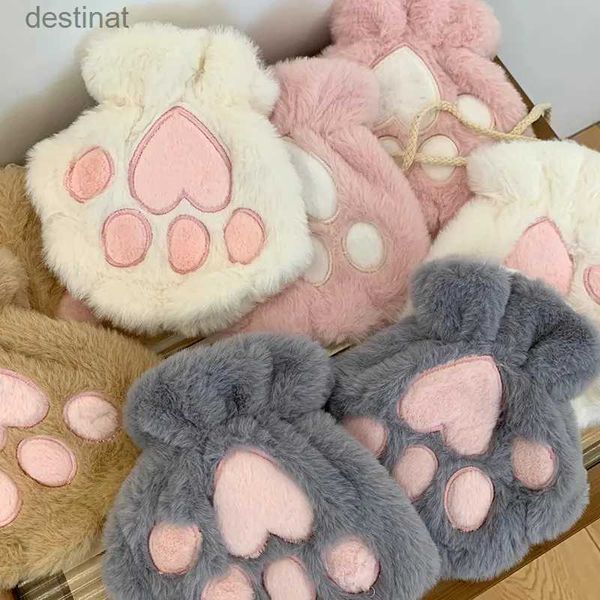 Cinq doigts gants mignon moelleux chat patte griffe gants sans doigts en peluche sans doigts panda mitaines chaud doux demi doigt femmes vêtements d'hiver cadeau de Noël l231013