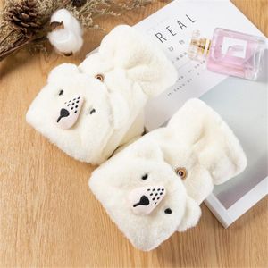 Cinq doigts gants mignon fourrure mitaines en peluche femmes hiver mode doux chaud épais Animal oreille Flip mitaines sans doigts