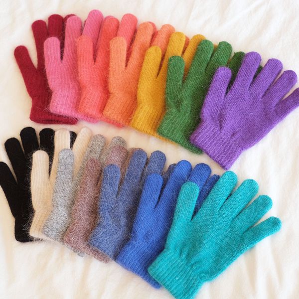Cinq doigts gants mignon lapin tricot femme mitaines d'hiver sortie d'usine fourrure femmes gant d'hiver filles 230615