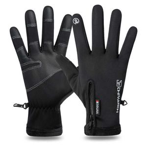 Cinq doigts gants gants de cyclisme hommes Q903 hiver fermeture éclair écran tactile coupe-vent chaud et imperméable cyclisme sport peluche Ski hommes