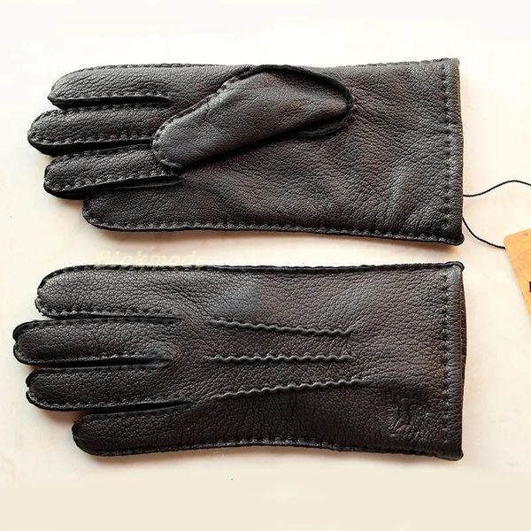 Cinq doigts Gants Deerskin Gant en cuir cousu à la main Doublure en polaire Automne Hiver Chaud Dames Vintage Style Simple Doigt 231010