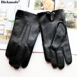 Gants à cinq doigts Gants en peau de cerf Écran tactile pour hommes Cuir de haute qualité Doublure en laine fine cousue à la main garde au chaud en automne et en hiver 230822