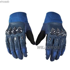 Gants à cinq doigts Délicat Fox Bomber Gants Moto Cuir Descente VTT Vélo Hors route Guantes Motocross Enduro Riding Bleu Marine Luvas Hommes YQ231014