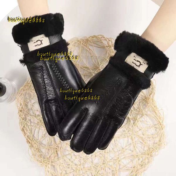 Guantes de cinco dedos Guantes de diseño Guantes de lujo Diseñador Color sólido Carta Guantes de cuero Cálido Impermeable Ciclismo Acolchado Calidez Guantes de mujer Regalo de Navidad