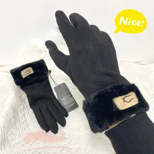 Cinq doigts gants gants de créateur couleur unie lettre design chaud imperméable cyclisme rembourré chaleur cadeau de Noël style très agréable