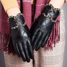 Five Fingers Gloves Gants de moto en peau de mouton pour femmes, gants de styliste en cuir à demi-doigts, doigts qui fuient, section fine printemps et automne