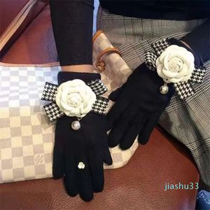 Cinq doigts gants designer pure laine bowknot ornement gant femme mode luxe en cuir véritable hiver petite amie cadeau noir et beige
