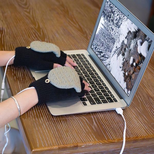 Cinq doigts gants livraison directe chaud USB chauffage tricoté demi doigt poignet femmes filles hiver équitation cyclisme mitaine N26