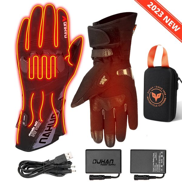 Cinco dedos Guantes DUHAN Guantes calentados con batería Invierno Térmico Motocicleta Calefacción Guantes Montar Guantes impermeables Para Moto Pantalla táctil 231218