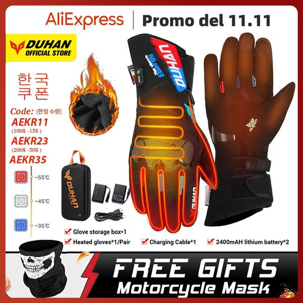 Gants à cinq doigts DUHAN Moto gants chauffants alimenté par batterie Moto Guantes hiver gants d'équitation imperméables en plein air garder au chaud Guantes Para Moto 231117