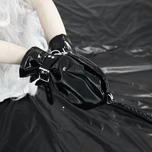 Gants à cinq doigts appel exotique de poing en similicuir souple noir avec serrures de retenue et chaîne pour hommes femmes jeu de rôle costumes fétichistes sexy 221110