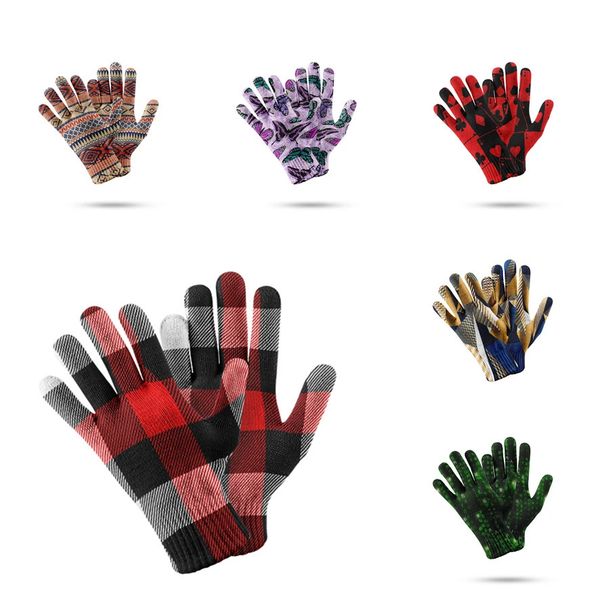 Gants à cinq doigts Mode 3D imprimé motif à carreaux gants chauds téléphone portable écran tactile cinq doigts mitaines femmes hiver ski gant antidérapant 231021