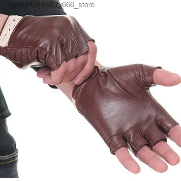 Cinq doigts gants mode couple gants en cuir véritable hommes femmes demi-doigt été gants de conduite en cuir respirant noir rouge S M L XL AGD028 Q231206