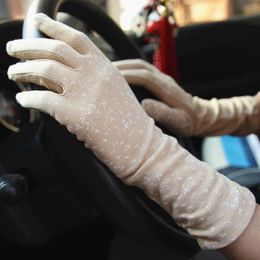Five Fingers Handschoenen Fashion Handschoenen Vrouwen Mid-lange zomer Katoen Zwart Print Fietsen Dun Touchscreen Bike Car Driving Handschoenen voor Dames 230615