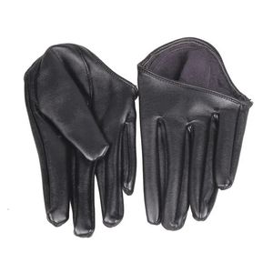 Vijf Vingers Handschoenen Mode Dame Vrouw Strakke Halve Palm Handschoenen Imitatieleer Vijf Vingers Zwart 231006