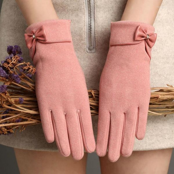 Cinco dedos Guantes Moda Invierno para mujeres Cálido Pantalla táctil A prueba de viento Interno Felpa Captura Terciopelo Al aire libre