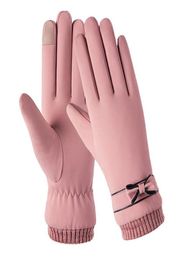 Cinq doigts gants mode hiver femmes coupe-vent imperméable interne peluche chaude dame mitaines écran tactile doux doux fem32321033