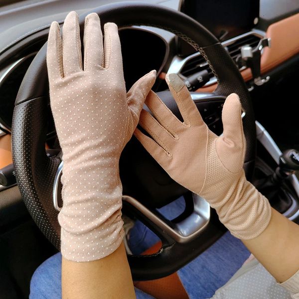 Cinq doigts gants mode femmes gants de protection solaire dames été coton dot respirant antidérapant écran tactile gants de conduite 231123