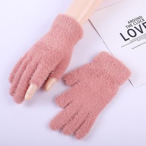 Cinq doigts gants imitation d'hiver féminine Fashionable Tricoter mignon travail sans doigt étudiant chaud à demi-doigts Gants1