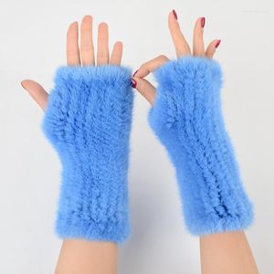 Guantes de cinco dedos tejidos sin dedos para mujer, manoplas de invierno de piel auténtica de visón para la moda 2022