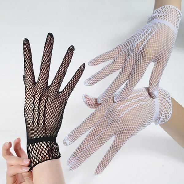 Guantes de cinco dedos Mallas Guante de malla Moda Mujer Dama Chica Protección Encaje Estilo elegante Blanco y negro