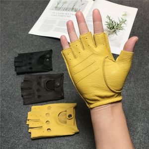 Gants Five Fingers Fitness en peau de mouton pour hommes Gants demi-doigts Noir Jaune café équitation moto Gants en peau de daim antidérapants confortables sans doigts 230821