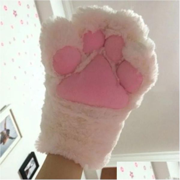 Gants à cinq doigts Gants à cinq doigts 1 paire belle peluche chat patte griffe hiver chaud sans doigts femmes filles ours moelleux demi doigt mit DH1Ka