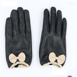 Five Fingers Gloves Cinq doigts gants papillon femmes véritable cuir tactile perforé section mince en peau de mouton conduite poignet hiver m dhput