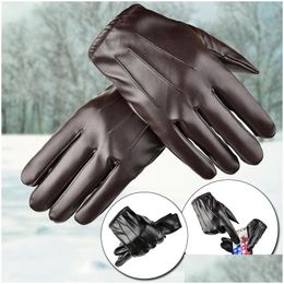 Cinq doigts gants cinq doigts gants hiver pu cuir cachemire main femmes hommes chaud conduite mitaines tactile sn imperméable fl doigt s dhgrp