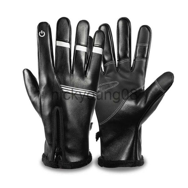 Guantes de cinco dedos Guantes de cinco dedos Invierno para hombres Toque Frío Impermeable Motocicleta Ciclismo Deportes al aire libre Polar cálido Cuero de PU Esquí 220920 x0902