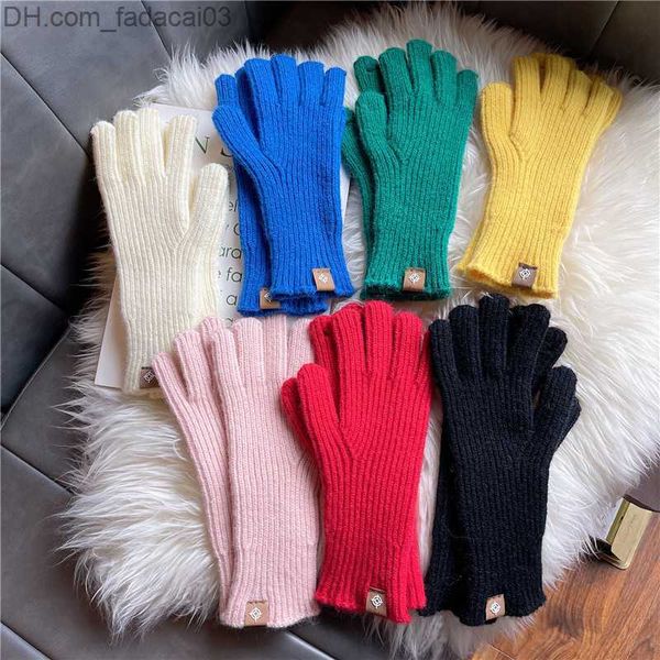 Guantes de cinco dedos Guantes de cinco dedos Invierno Mujer Cachemira Punto Otoño Calentador de manos Forro grueso Mitones de dedos completos Esquí Muñeca larga 221110 Z230630