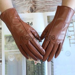 Five Fingers Gloves Gants à cinq doigts pour femmes, gants en cuir de couleur, doublure en velours de Style rayé, gants chauds d'automne et d'hiver en peau de mouton de haute qualité 230210 x0902
