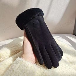 Guantes de cinco dedos para mujer Invierno Cálido Montar Versión coreana con vellón engrosado Pantalla táctil a prueba de viento Invierno Gamuza Terciopelo Regalo para estudiantes EE
