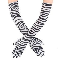 Vijf Vingers Handschoenen Fun Animal Zebra Print Lang Voor Mannen Vrouwen Mode Vol Satijn Prestaties Volwassen Wanten Party Outdoor GL0448 230615