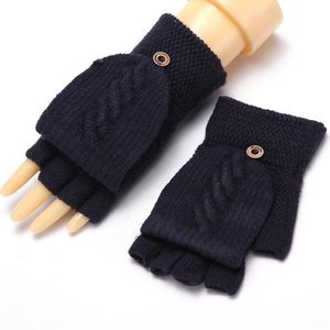 Guantes de cinco dedos, manoplas tejidas de piel, guantes de felpa sin dedos con tapa y medio dedo para conducir, invierno, suave, cálido y grueso para mujer